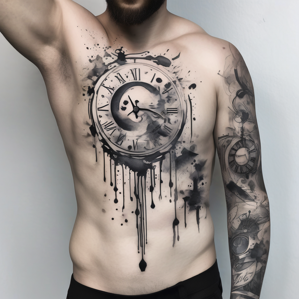 sleeve tattoo to contain the symbols family , love, health, time, money , happines half sleeve tattoos for men, design de tatouage Aquarelle généré par IA